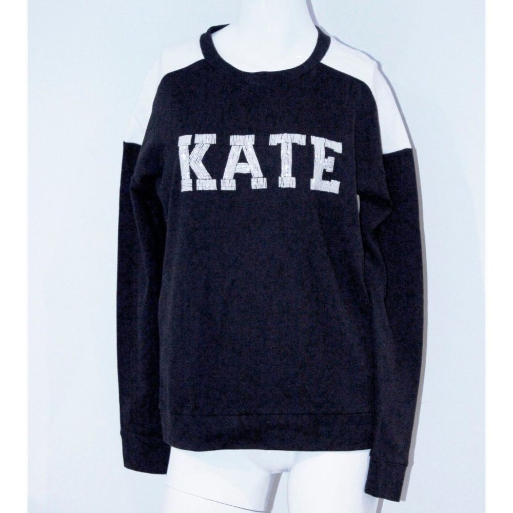 AMERICAN RETRO Sweatshirt "Kate" for Kate Moss BEADED LOGO Black White TERRY Top